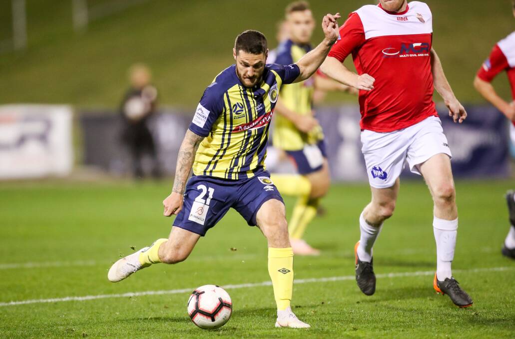 MOVING FORWARD: Corey Gameiro in action for the Central Coast Mariners at WIN Stadium in 2018. Picture: Adam McLean