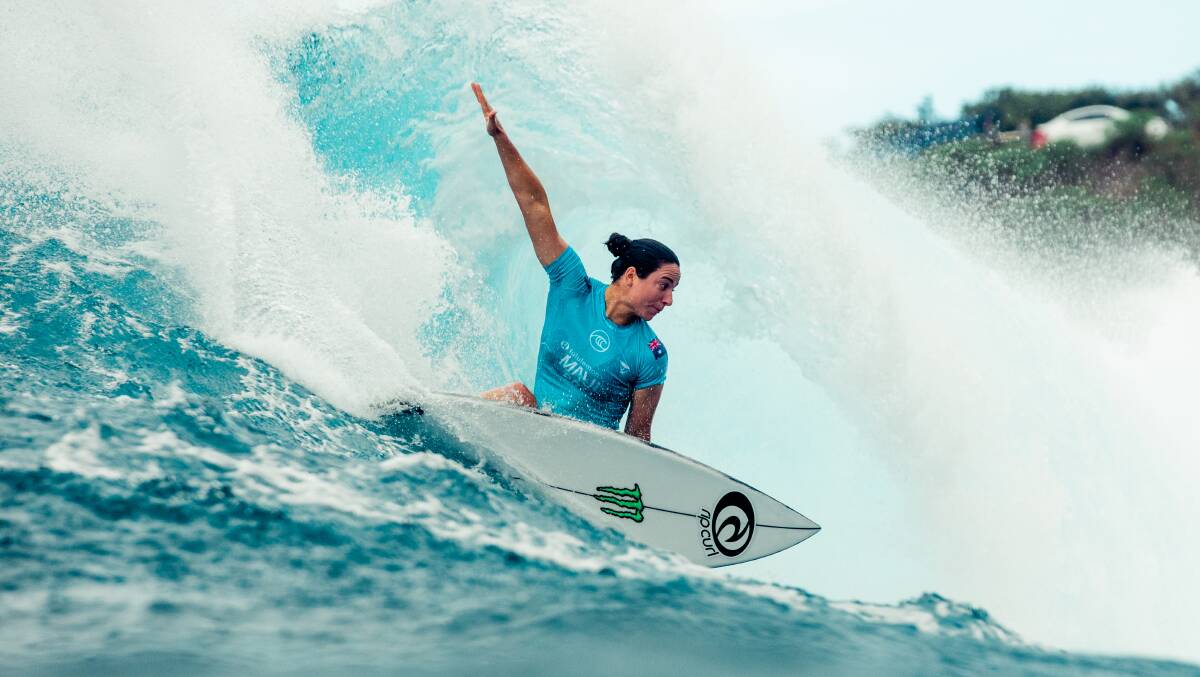BACK ON HER BOARD: Tyler Wright in action during the Maui Open in Hawaii on Tuesday morning. Picture: World Surf League