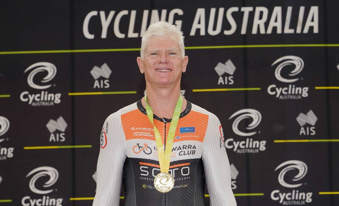 Balgownie's Gary Mandy is all smiles after securing another medal at the 2020 Masters Track Nationals. Picture: Chris Seen Photography