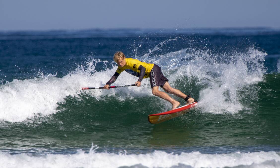 Mollymook's Kai Bates in action during the NSW SUP Titles on Monday. Picture: Josh Brown/Surfing NSW