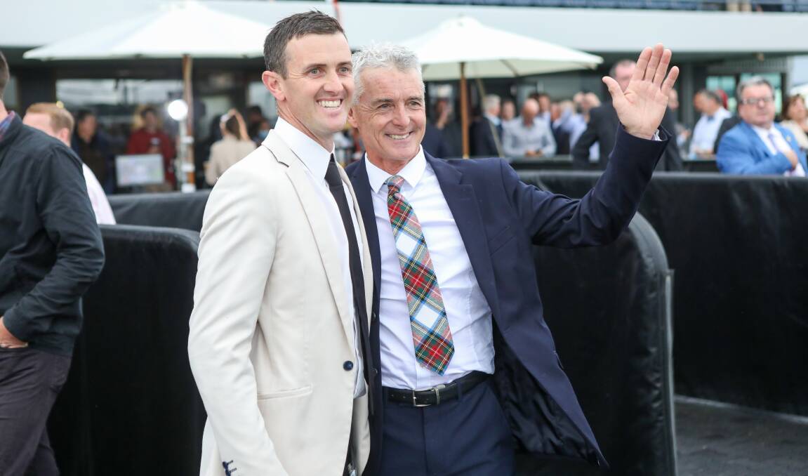 Trainers Luke and Robert Price celebrate after Count De Rupee won The Gong's major race last November. Picture by Adam McLean