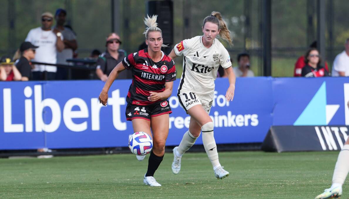 Western Sydney defender Danika Matos runs the ball forward during a recent A-League Women's game against Adelaide. Picture - @gragrapix / Zenith SEM