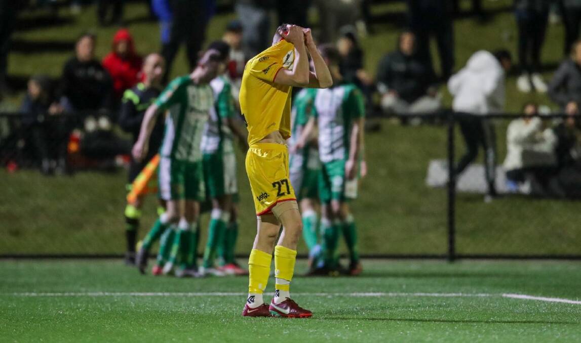 GAME OVER: United's Bailey Babarovski reacts after his side conceded a goal to Green Gully on Wednesday night. Picture: Adam McLean