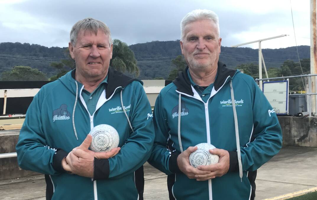 Triumph: Warilla's Brian Suckley and Jim McKenzie won the Woonona Over 50s Pairs tournament. Picture: Mike Driscoll