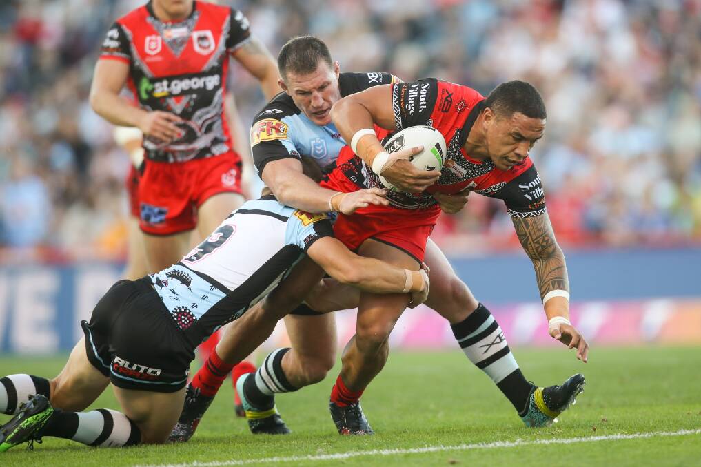 Tyson Frizell charges forward during a game against the Sharks at WIN Stadium last year. Picture: Adam McLean