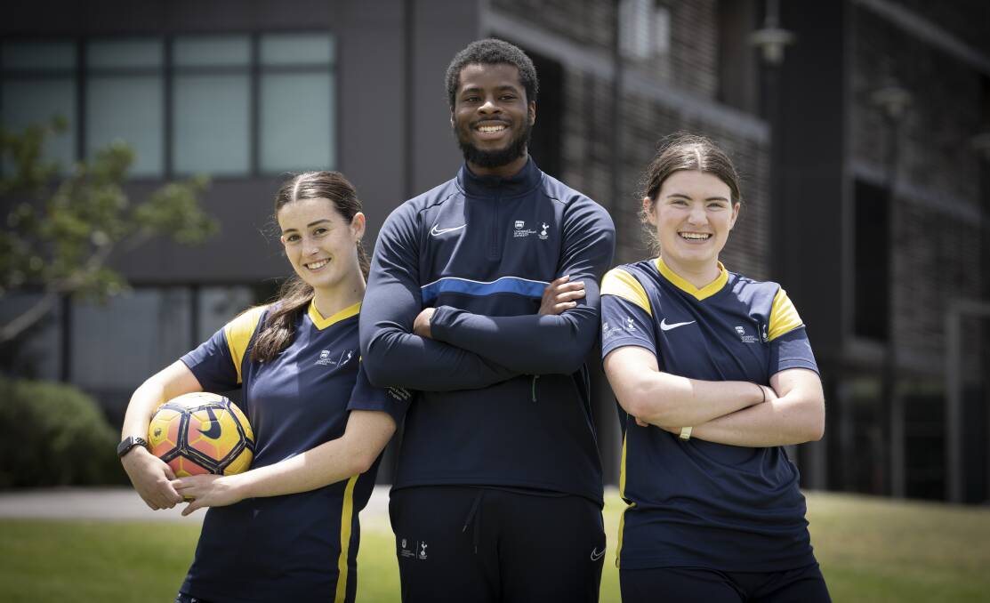 Three of the University of Wollongong students taking part in the trip to Tottenham are (from left) Ebony Freeman, Emeka Onyike and Alicia Meuronen. Picture - UOW Media
