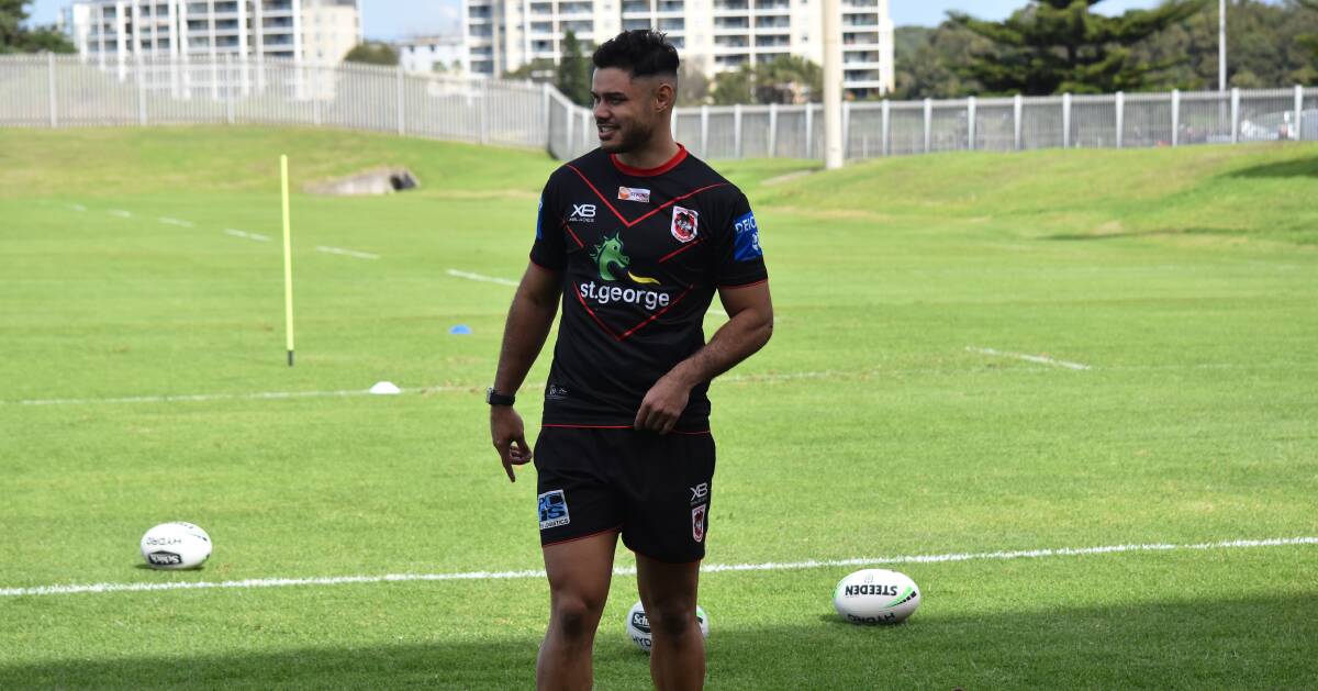 BACK IN ACTION: Brayden Wiliame at training this week at WIN Stadium. Picture: Dragons Media