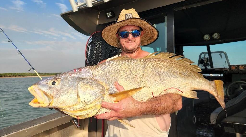 BLACK MAGIC: Keen angler Corey Cassar travelled up to the far north and overpowered this monster black jewfish.