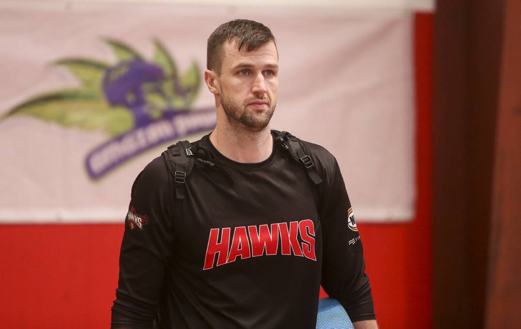 THINKING: Big man AJ Ogilvy at a Hawks training session at the Snakepit on Thursday. Picture: Anna Warr