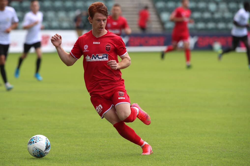 BACK ON DECK: Marcus Beattie, in his return from suspension, scored two goals for the Wollongong Wolves on Sunday night. Picture: Sylvia Liber