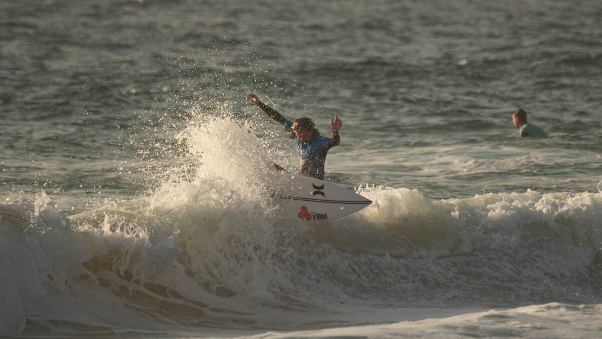 Cedar Leigh-Jones leads the 16 and under girls category. Picture: Ethan Smith/Surfing NSW