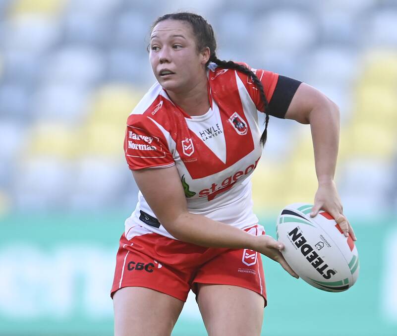 Dragons skipper Raecene McGrego looks to pass the ball against the Cowboys earlier this month. Picture by Ian Hitchcock/Getty Images