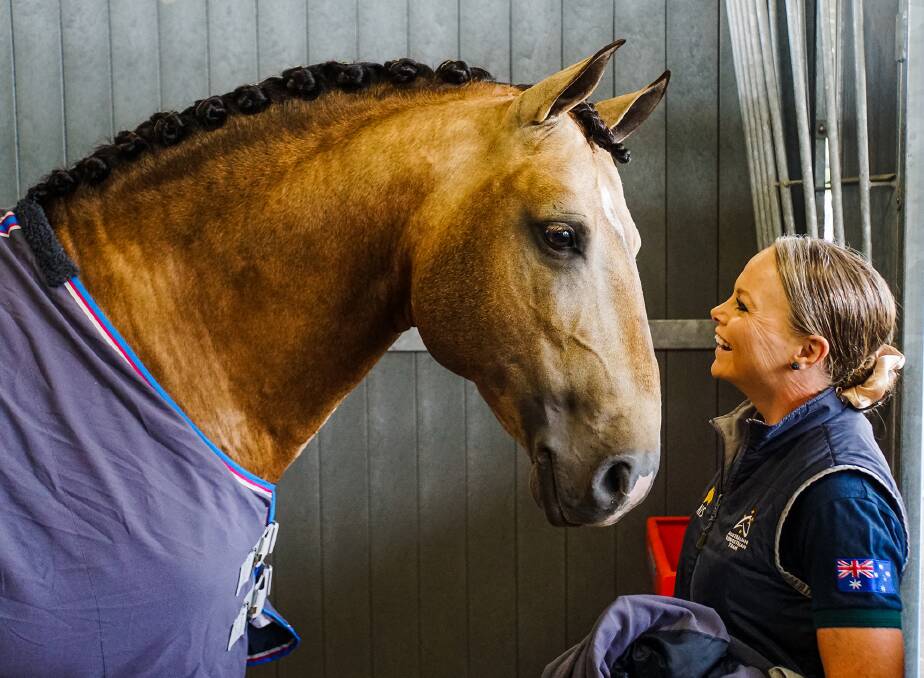 TEAM WORK: Shoalhaven Para-Equestrian rider Victoria Davies with her imported Lusistano stallion Celere, who was short listed for the Tokyo Paralympics. Picture: Victoria Davies