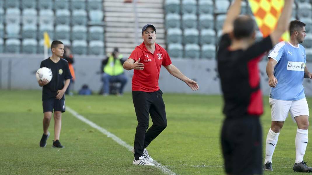 Corrimal coach Rob Jonovski reacts to a decision during last year's IPL grand final. Picture: Anna Warr