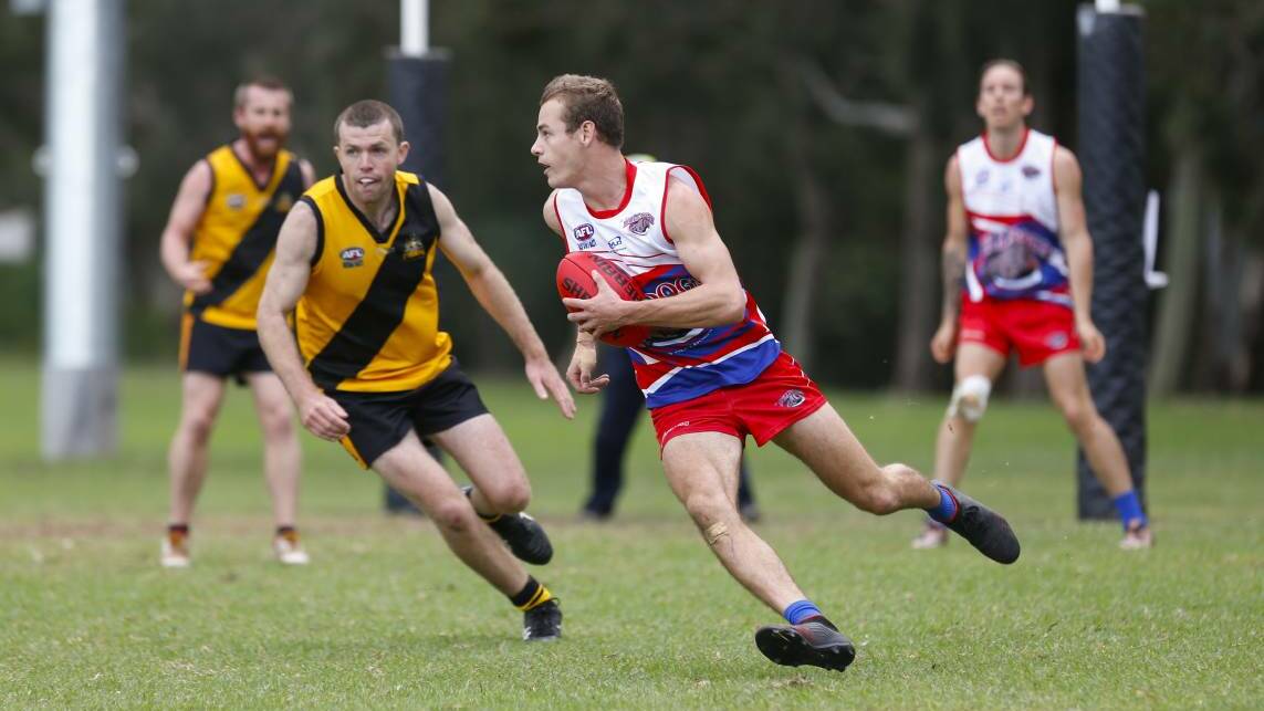 Pat Walker in action against Northern Districts last year. 'Tex' was in red-hot form for the Bulldogs on Saturday, booting 11 goals. Picture: Anna Warr