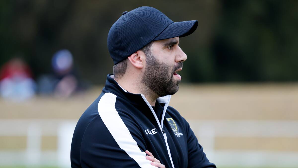 Coniston coach Franc Pierro watches on during Saturday's clash with Port Kembla at JJ Kelly Park. Picture by Anna Warr