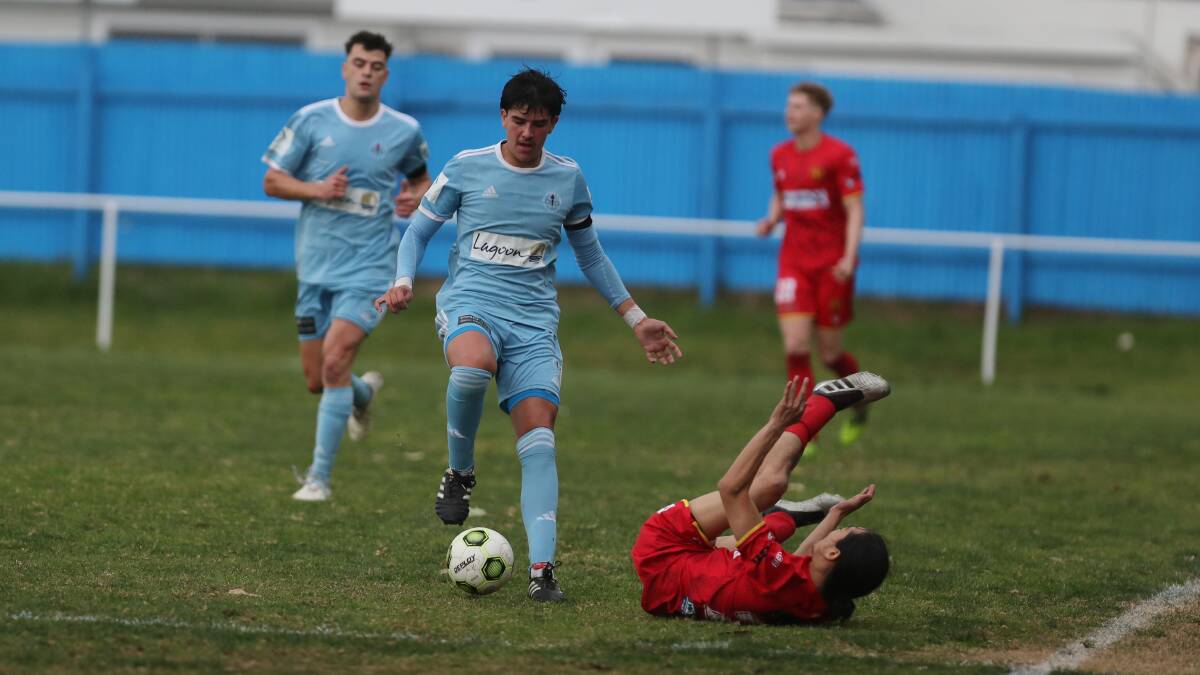 Wollongong Olympic young gun Gabriel Zapata controls possession during a Premier League game against Wollongong United last year. Picture by Robert Peet
