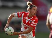 SURGING AHEAD: Sam Bremner prepares to pass the ball during her last stint with the Dragons in 2020. Picture: Mark Kolbe/Getty Images