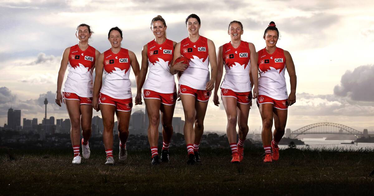 Swans AFLW leaders Maddy Collier, left, Brooke Lochland, Alana Woodward, Bec Privitelli, Lisa Steane and Lauren Szigeti. Picture by Phil Hillyard