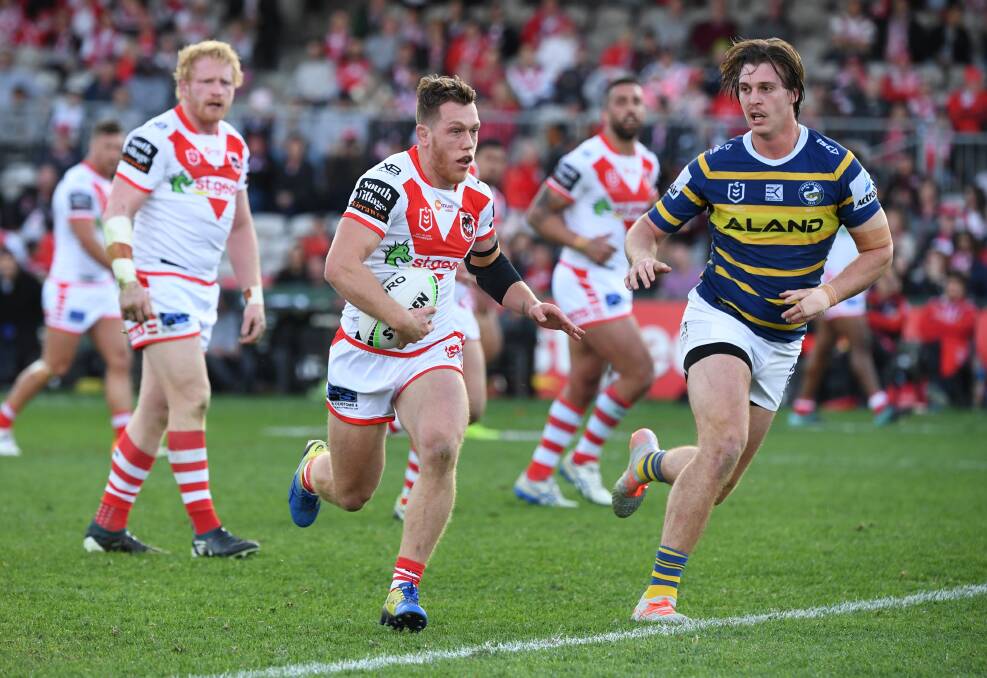 ON THE RUN: Dragons captain Cameron McInnes in action against Parramatta last year. Picture: Grant Trouville, NRL Imagery