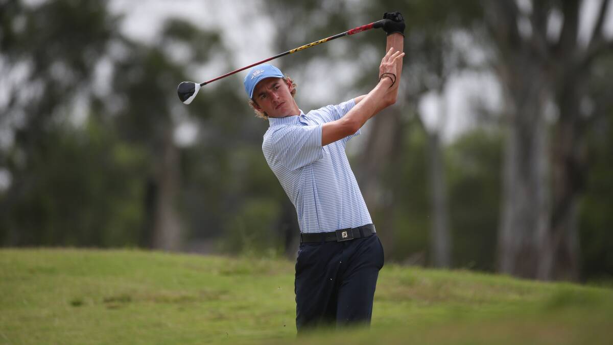 FOCUSED: Gerringong's Jake Reay keeps his pose after driving towards the green. Picture: Golf NSW