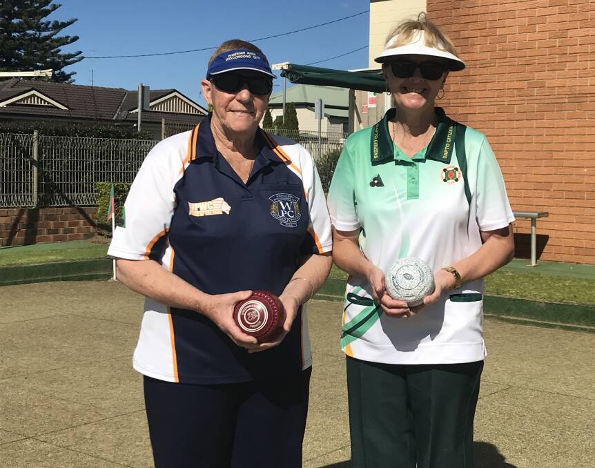 Final: Christine Speer and Kim Suckley ahead of their Illawarra District Singles decider at Bellambi Bowling Club. Picture: Mike Driscoll