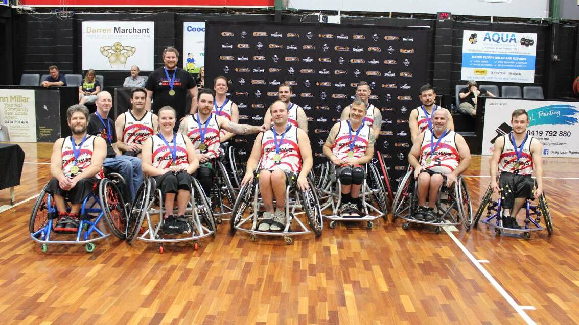 The Wollongong Roller Hawks celebrate winning last year's national title. Picture: Geoff Adams