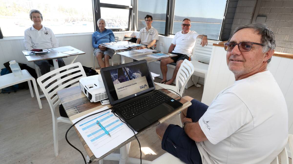 TIME TO LEARN: Australian Sailing instructor Tony Dillon with course participants Maria Morrison, Stephen Lipman, Peter Amos and Derek Sheppard. Picture: Robert Peet