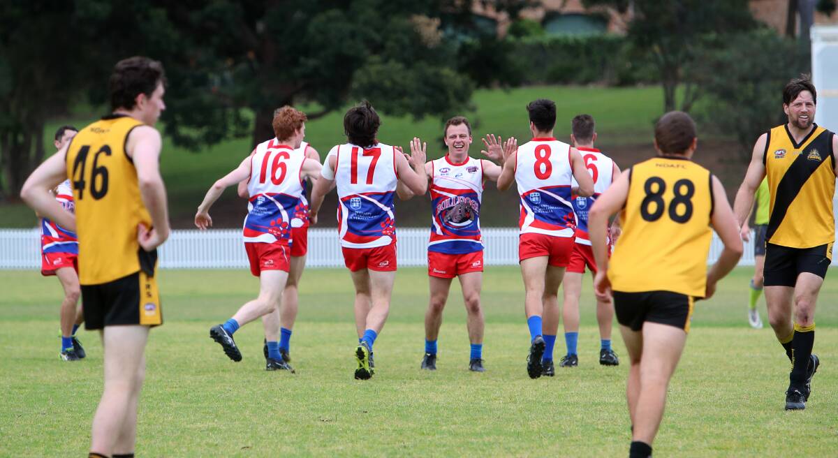 Action from the Wollongong Bulldogs' win over Northern Districts in the AFL South Coast's Men's Premier Division game at Keira Oval on Saturday. Pictures: Sylvia Liber