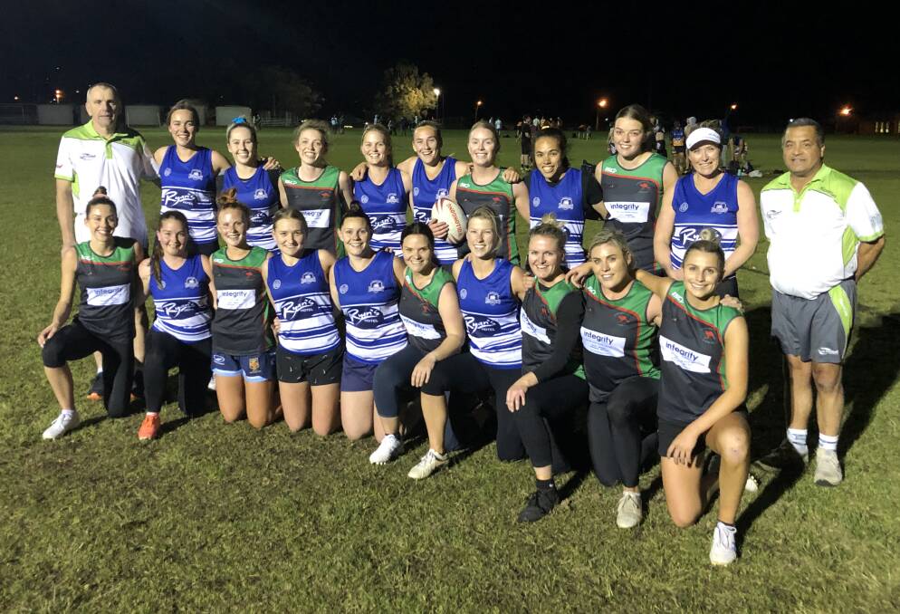 UNITED: Jamberoo and Thirroul players competed in the inaugural Wollongong women's premier league touch football game on Monday night. Picture: Tim Robinson