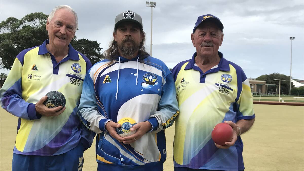 State tilt: Kiama's John Byrne, Cameron Baker and Peter Wallace will represent Zone 16 in the State Reserve Triples Finals beginning on Friday. Picture: Mike Driscoll