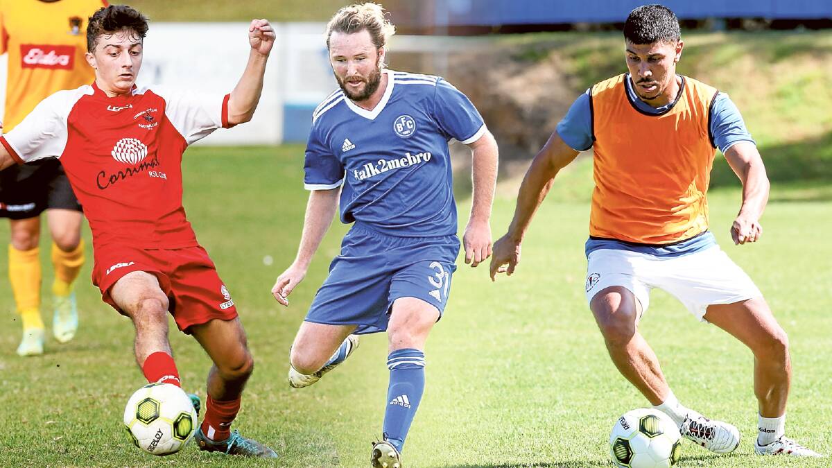 Players who have joined new Premier League clubs ahead of the 2024 season include (from left) James Anagnostopoulos, Ryan Emerton and Jason Madonis. Pictures by Anna Warr and Adam McLean