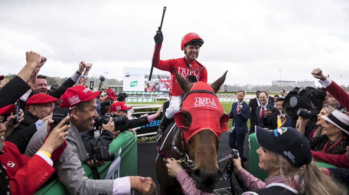 CELEBRATE: Jockey Kerrin McEvoy and Redzel after last year's win at The Everest.