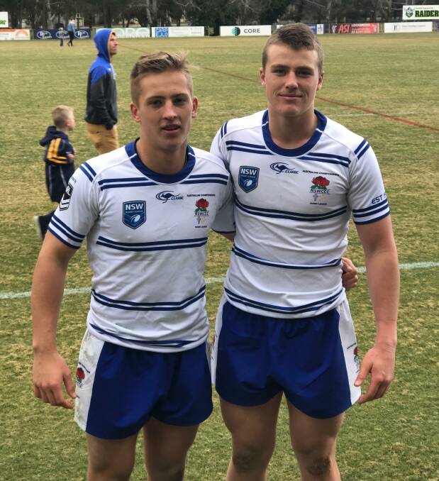 Tom Rodwell and Jesse Colquhoun pose together for a photo after representing the NSW Combined Catholic Colleges team last year.