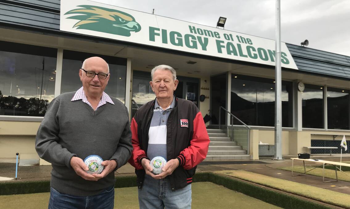 Service: Longtime members Phil Donaldson and Larry Matthews are part of the proud history of Figtree bowling club. Picture: Mike Driscoll