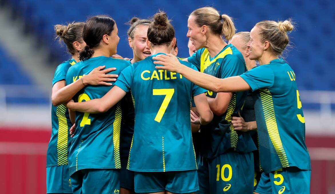 UNITED: The Matildas celebrate together after scoring against Sweden. Picture: Pete Dovgan/Speed Media/Icon Sportswire via Getty Images