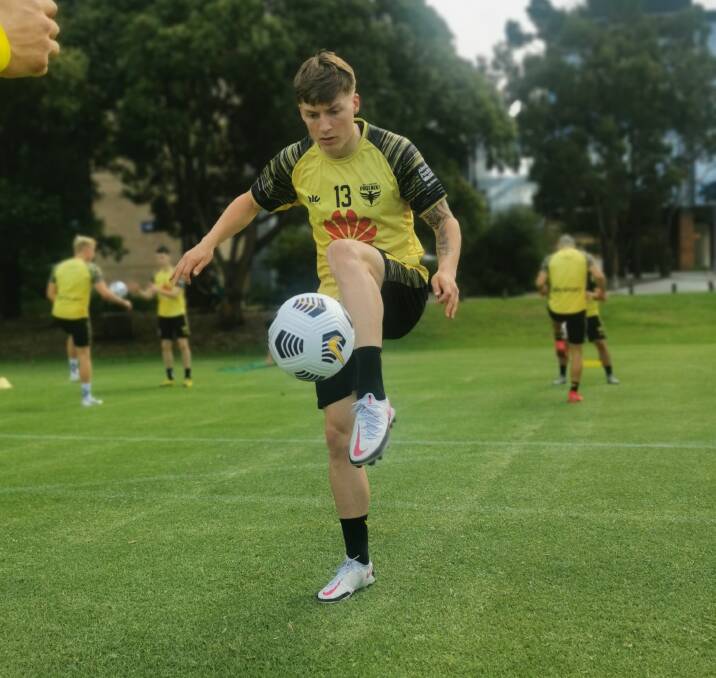 FOCUSED: Phoenix defender James McGarry at training in Wollongong on Monday. Picture: Phoenix Media