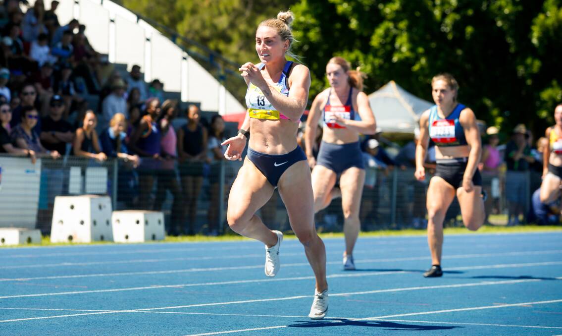 MOVING FORWARD: Abbie Taddeo leads the way in a 60-metre sprint heat on Saturday. Picture: Anna Warr