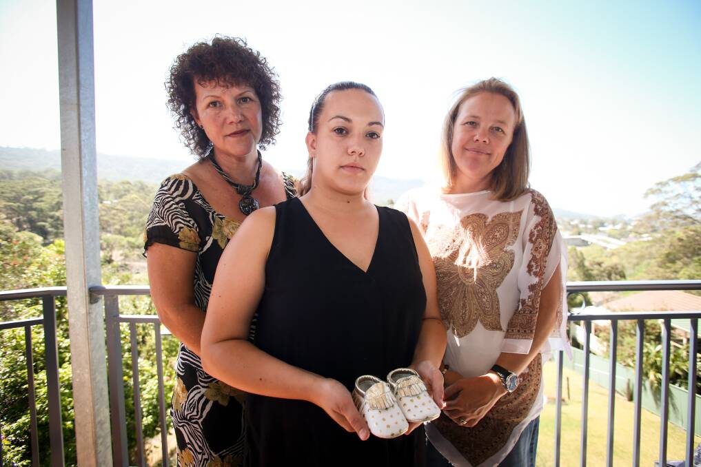 Jude lives on: Amanda Jennings with mum Sonia, left, and Siria Thomas from Illawarra Baby and Child Loss Support.