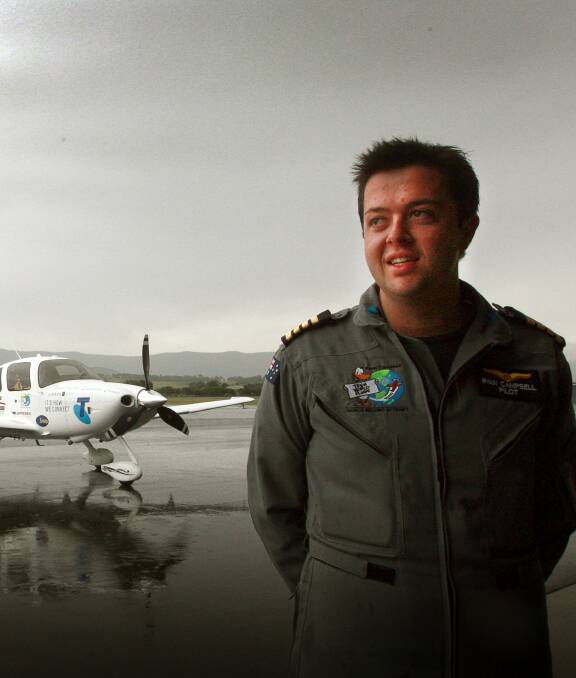 Role Model: Ryan Campbell at Illawarra Regional Airport prior to his record breaking flight around the world. Picture: Sylvia Liber.
