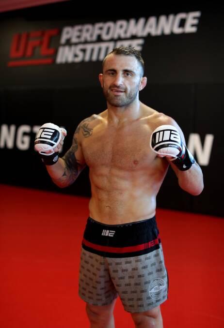 Ready to rumble: Alex Volkanovski in Las vegas during fight week. The former Warilla Gorilla has the fight of his life on Sunday. Picture: Jeff Sainlar