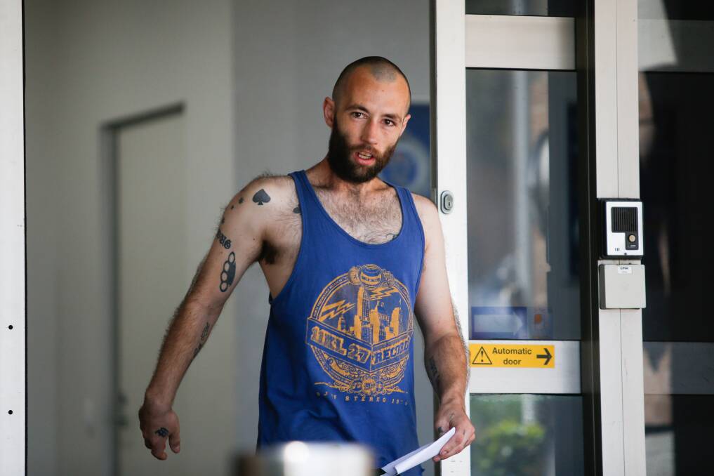 Matthew Curtis left Wollongong Police Station after being granted bail. Picture: Anna Warr