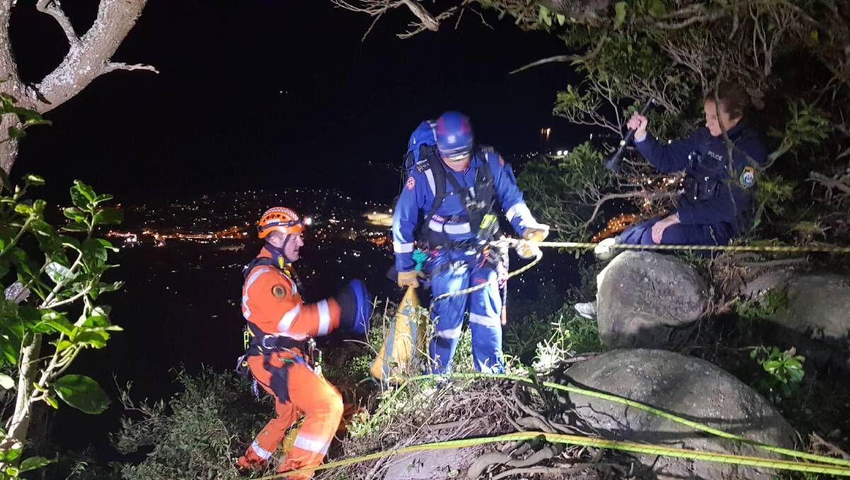 The rescue squad was involved in a successful vertical operation at Panarama House, Bulli Tops when a male was heard calling for help in August. Picture: Illawarra Police Rescue Squad Facebook page