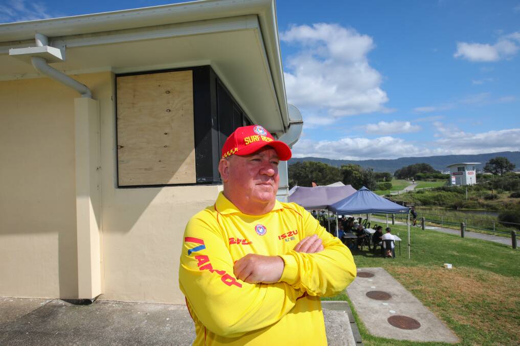 Frustrated: President Craig Kershaw is disappointed vandals smashed a window and got inside the Bellambi Surf Lifesaving Club. Picture: Wesley Lonergan