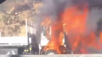 Mr Cerezo's car and a truck behind his caught alight. Picture: Supplied