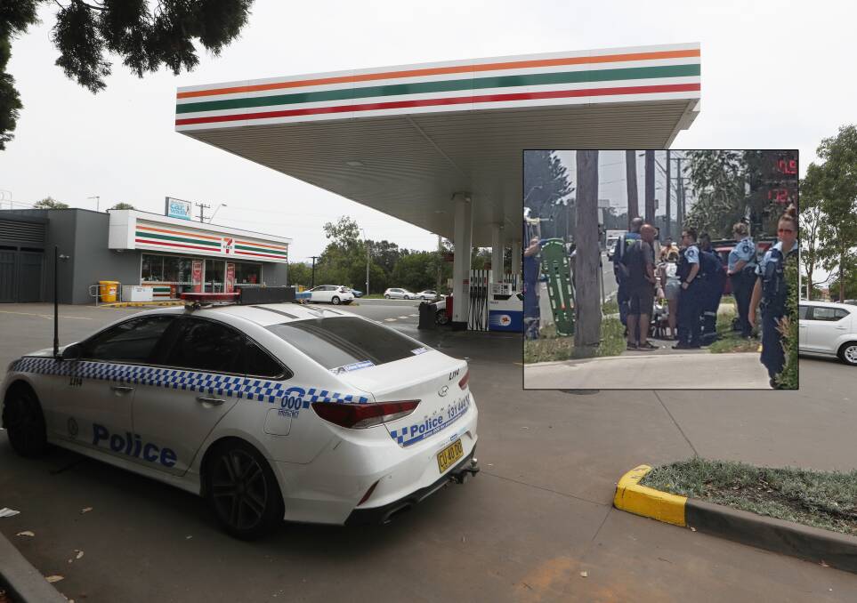 A man was taken to hospital after being attached with an axe at a Warilla petrol station on Tuesday. Picture: Robert Peet. Inset: Supplied