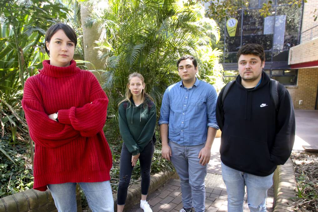 University of Wollongong students shared their experiences of wage theft with the politicians on Thursday. Picture: Anna Warr