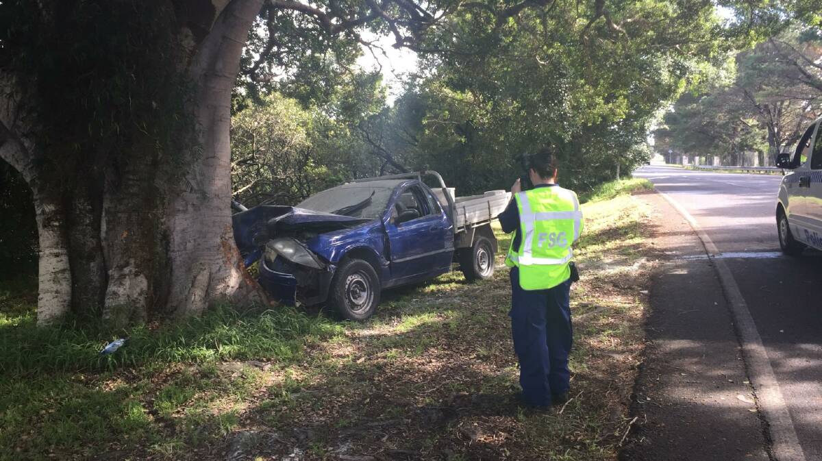 The driver crashed his ute into a tree along Riverside Drive near Minnamurra. Picture: Sylvia Liber