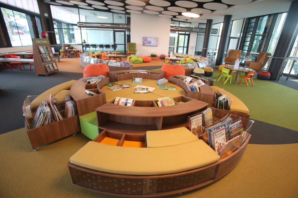 Colourful: The library features contemporary collection areas, a playful children’s area, a balcony, technology access, meeting rooms and a range of seating options. Picture: Georgia Matts