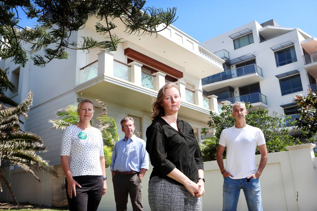 Vacant: Wollongong Greens councillor Cath Blakey and state candidates, Kaye Osborn, Jamie Dixon and Ben Arcioni wanted an 'Empty Home Levy' to encourage property owners to rent out their properties rather than leave them empty. Picture: Sylvia Liber